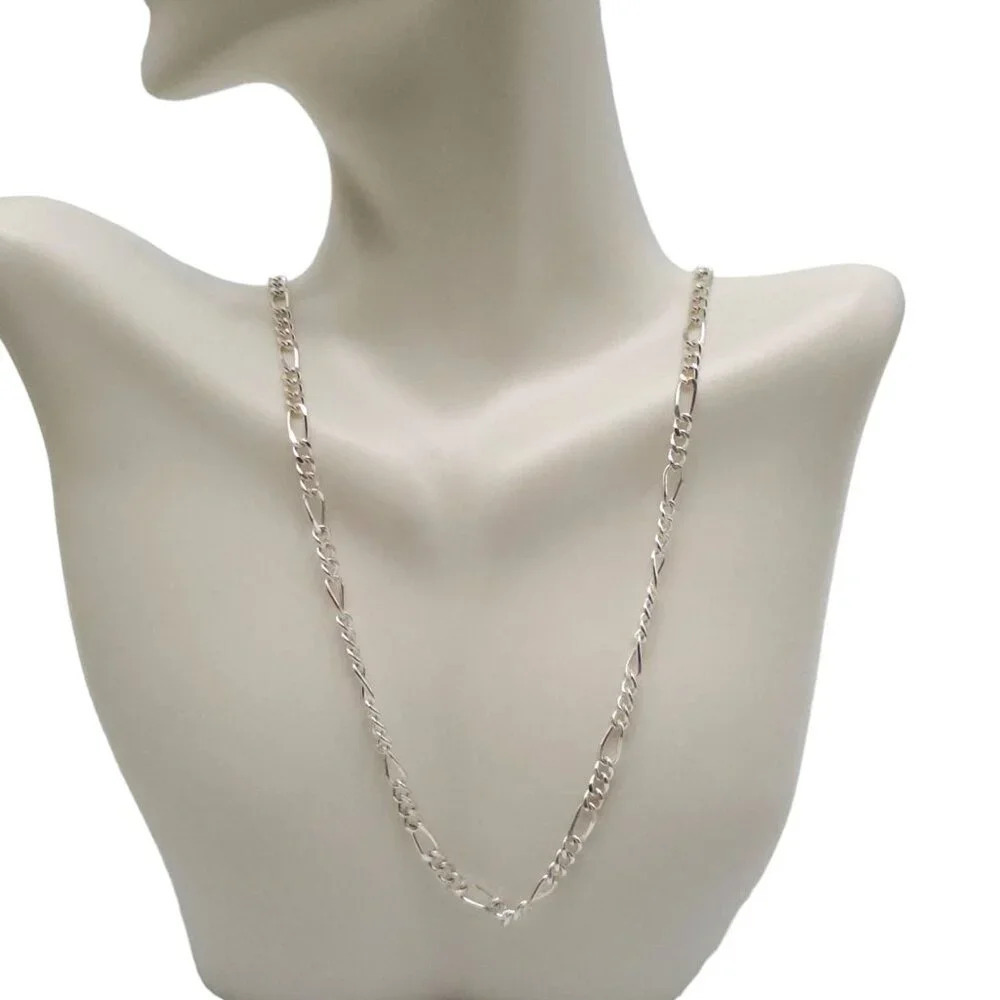 Figaro Chain Necklace Silver Tone Lobster Closure Vintage 18 in